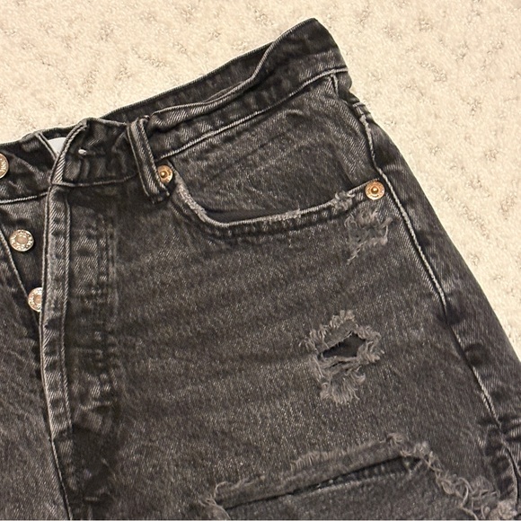 Zara Black Distressed Denim Shorts Button Fly Womens Size 8 Festival Grunge Rave - Picture 6 of 9